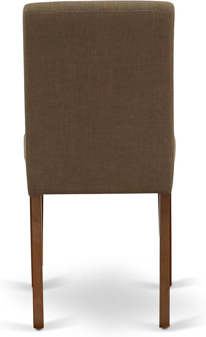 East West Furniture ABP3T18 Abbott Parson Dining Chairs - Coffee Linen Fabric Padded Chairs, Set of 2, Mahogany