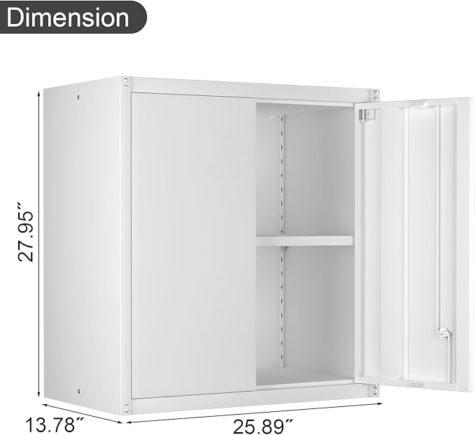IRONFFICE Wall Cabinet,Metal Storage Cabinet with 2 Doors,Locking Wall Cabinets for Office,Home,White