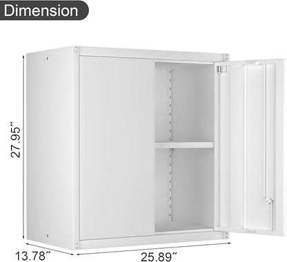 IRONFFICE Wall Cabinet,Metal Storage Cabinet with 2 Doors,Locking Wall Cabinets for Office,Home,White