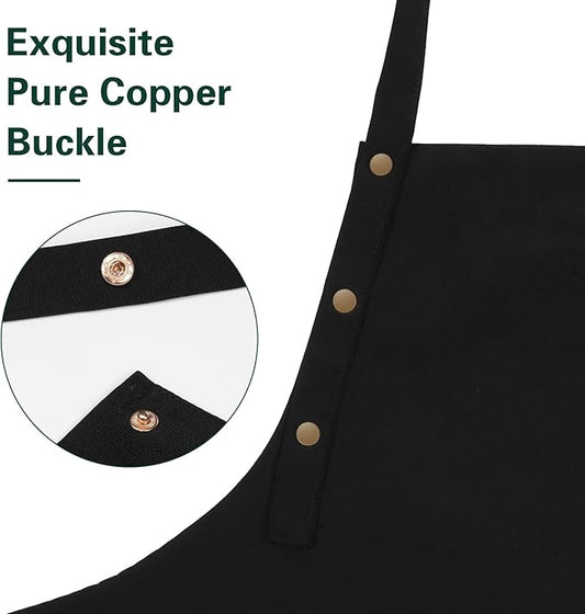 Apron for Men Women with Adjustable Straps and Large Pockets, Canvas Cotton Cooking Kitchen Chef Bib Aprons Waterproof Black