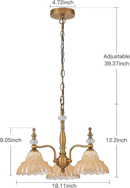 HDDFL Chandelier 3 Lights Chandeliers Lamp Modern Pendant Lighting Fixtures for Dining Room Entryway Living Room Bedrooms Kitchen Brown and Brass
