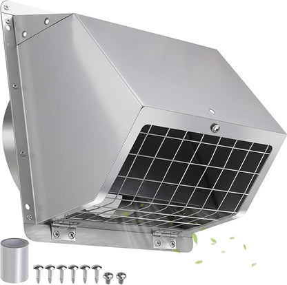6 Inch Wall Vent Cover Dryer Vent Cover Outside,304 Stainless Steel Exhaust Vent Cover Cap with Screen and Damper,External Extractor Exterior Wall Vent Hood Air Vent for Range Hood Bathroom Fan Duct