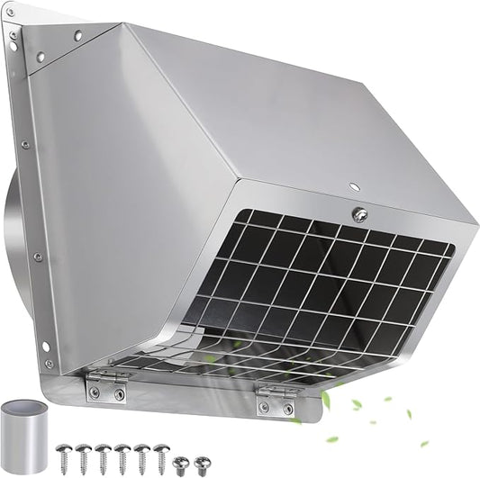 6 Inch Wall Vent Cover Dryer Vent Cover Outside,304 Stainless Steel Exhaust Vent Cover Cap with Screen and Damper,External Extractor Exterior Wall Vent Hood Air Vent for Range Hood Bathroom Fan Duct