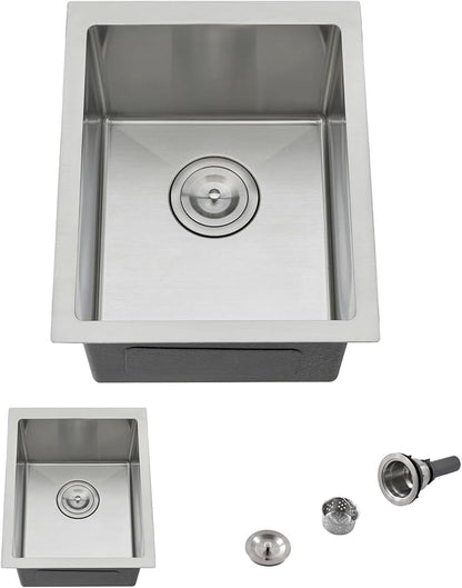 14 Inch Bar Sink Undermount,14x19 Undermount Bar Sink Stainless Steel Small Kitchen Sink 18 Gauge Single Bowl Kitchen Prep Sinks with Basket Strainer
