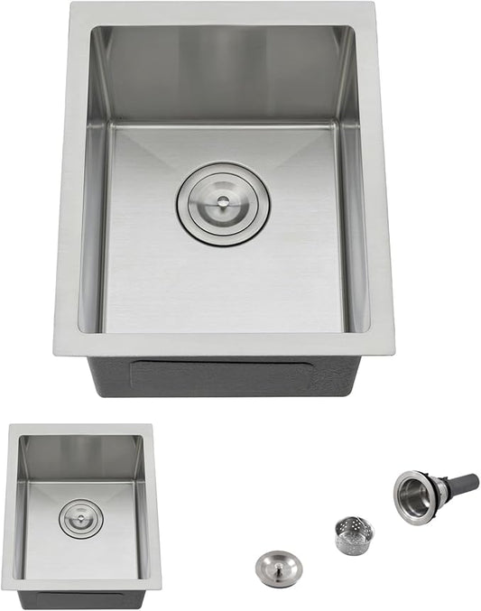 14 Inch Bar Sink Undermount,14x19 Undermount Bar Sink Stainless Steel Small Kitchen Sink 18 Gauge Single Bowl Kitchen Prep Sinks with Basket Strainer