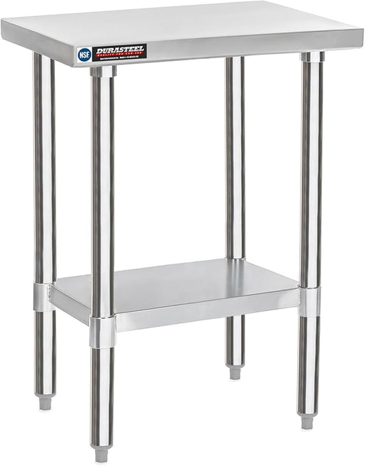 DuraSteel 24x18 Small Stainless Steel Table - NSF Metal Food Prep Commercial Kitchen Workt able - Side Mixer Stand with Under Shelf - For Laundry Room, Kitchen, Outdoor Grill, Small Spaces
