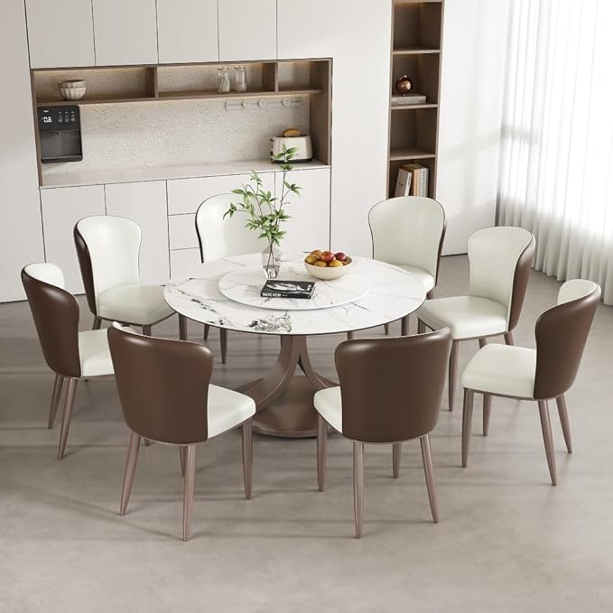 Modern Sintered Stone Dining Table for 4-6, Luxury Rectangular Kitchen Dinette with Faux Marble Top & Heavy-Duty Metal Legs, Heat-Resistant Furniture for Dining Room (53" + 8 Chairs)
