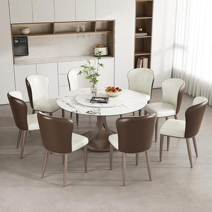 Modern Sintered Stone Dining Table for 4-6, Luxury Rectangular Kitchen Dinette with Faux Marble Top & Heavy-Duty Metal Legs, Heat-Resistant Furniture for Dining Room (53" + 8 Chairs)