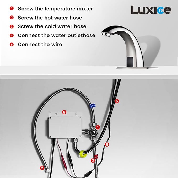 Touchless Bathroom Sink Faucet - Automatic Motion Sensor Faucet - Battery Opertated for Commercial,Brushed Nickel