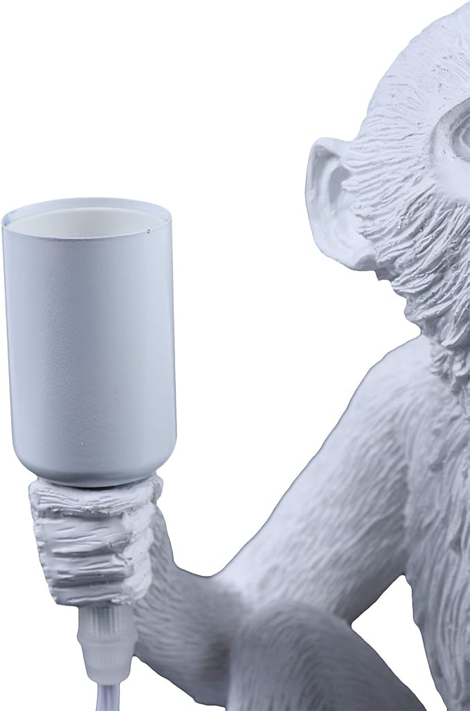 Vintage Monkey Table Lamp, 13.3 x 12.5 Inch Retro Resin Monkey Tabletop Light E26 Desk Lamp for Dining Living Room Bedroom Bar Cafe (White - Table Lamp)