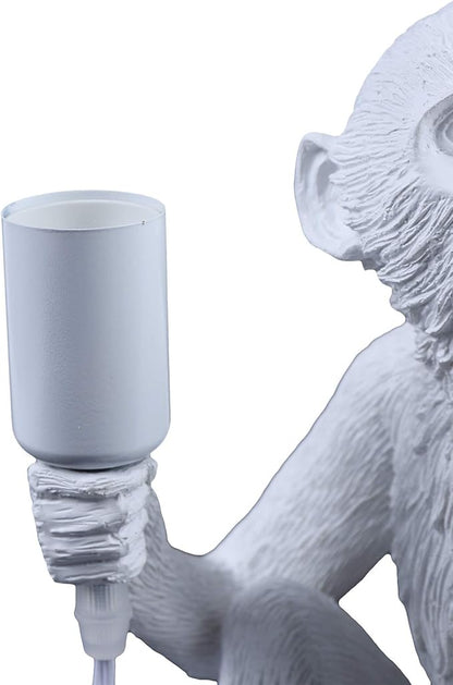 Vintage Monkey Table Lamp, 13.3 x 12.5 Inch Retro Resin Monkey Tabletop Light E26 Desk Lamp for Dining Living Room Bedroom Bar Cafe (White - Table Lamp)