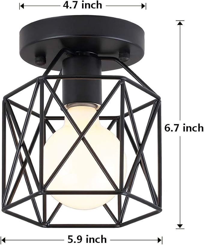 KOONTING Retro Vintage Industrial Flush Mount Ceiling Light, Mini Painting Metal Pendant Light Ceiling Light Fixture for Hallway Stairway Bedroom Kitchen, Black.