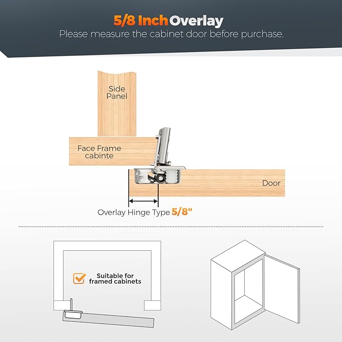 Home Expert 50 Pack (25 Pairs) 5/8" Overlay Soft Close Cabinet Hinges, Satin Nickel Stainless Steel Concealed Hinges with 3D Self-Closing for Face Frame Doors & Kitchens