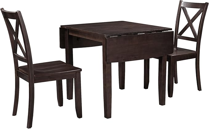 3-Piece Farmhouse Dining Table Set, Wood Drop Leaf Breakfast Nook Dining Table Set with 2 X-Back Chairs for Small Places (Espresso+Drop Leaf*)