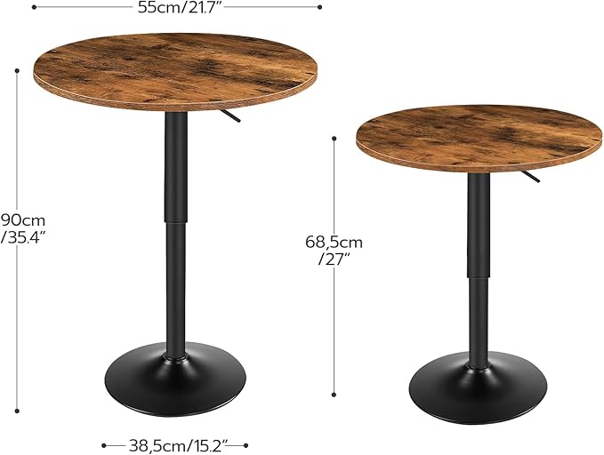 HOOBRO Bar Table, Height-Adjustable Round Pub Table 27-35.4 Inches with Sturdy Base, Modern Style, Easy to Assemble, Suitable for Small Space, Rustic and Black BF58BT01G1