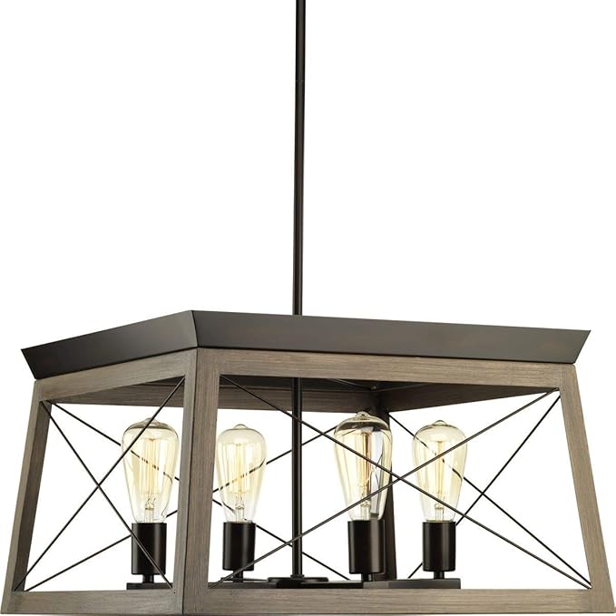 Progress Lighting 4-Light Chandelier, Rustic Farmhouse Style Modern Hanging Light Fixture for Kitchen and Dining Room, Briarwood Collection, Antique Bronze