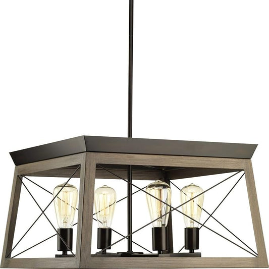 Progress Lighting 4-Light Chandelier, Rustic Farmhouse Style Modern Hanging Light Fixture for Kitchen and Dining Room, Briarwood Collection, Antique Bronze