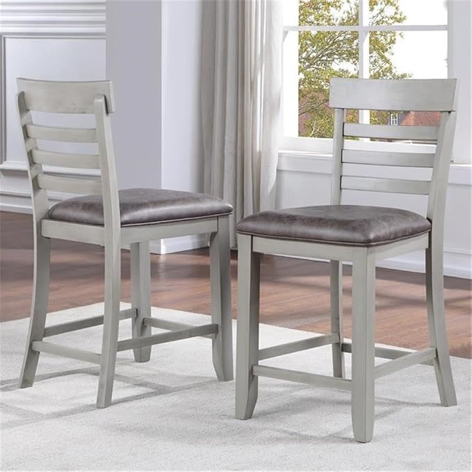 BOWERY HILL 7-Piece Wood Dining Room Table Set, Stone Gray and Charcoal Finish, 80 in Extendable Table with Storage, Faux Leather Upholstered Chairs, Transitional Style for Kitchen or Dining Room