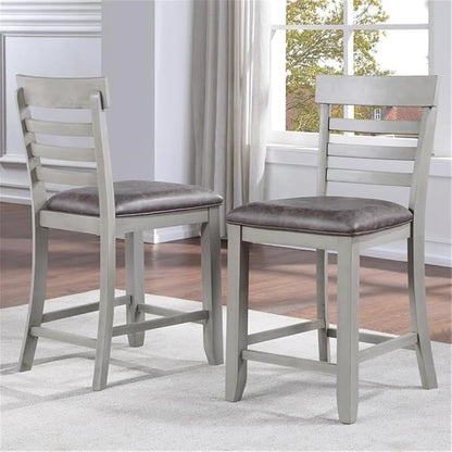 BOWERY HILL Wood 7-Piece Dining Set, Stone Gray and Charcoal Finish, 80 in Table with Faux Leather Chairs and Bench, Server with Glass Doors, Storage Cabinet, for Dining Room or Kitchen