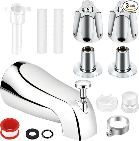 2 Piece Bathtub Shower Knob Replacement, with Diverter Bath Tub Spout Kit, Hot and Cold Faucet Knobs Compatible with Price Pfister Verve Tub Shower (Chrome)