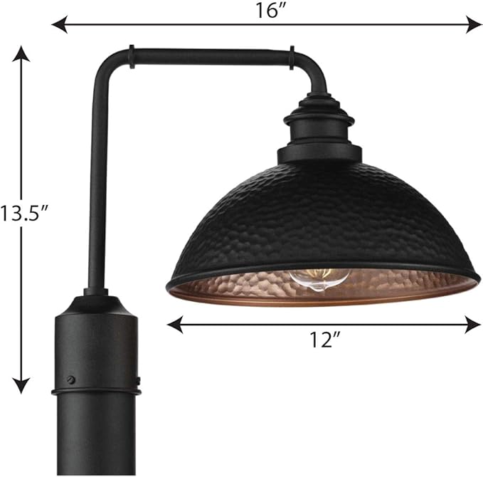 Progress Lighting Englewood Collection 1-Light Farmhouse Outdoor Post Lantern Light Textured Black, 13-7/16" x 16" x 12"