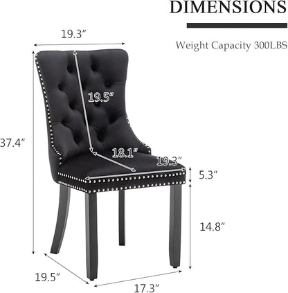 Eifizek Velvet Dining Chairs Set of 4, Upholstered Dining Room Chairs with Nailhead Ring Pull Trim, Button Tufted Dinning Chairs for Dining with Solid Wood Legs for Kitchen Dining Room(Black)