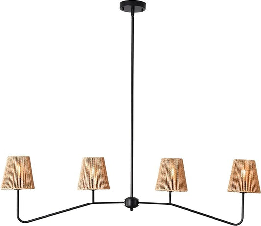 45" W Rattan Farmhouse Kitchen Island Lighting,Industrial Linear Chandelier, 4-Light Pendant Lighting for Kitchen Island Dining Room