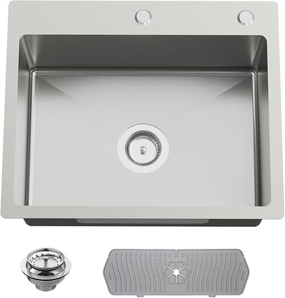 Kitchen And Bar Sink, 22x18 Inch Stainless Steel Drop In Kitchen Sink Modern Single Bowl Topmount Bar Sink Combo-Silicon Mat,Drain Strainer Set Compatibility With Various Kitchen & Bar Style