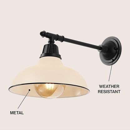 JONATHAN Y 12.25" Matte Almond/Black 1-Light Industrial Farmhouse Outdoor Sconce, Iron Wall Light with LED Bulb, Metal Bowl Shade, Vintage Porch Lamp for Entryway Patio Kitchen (JYL7615J)