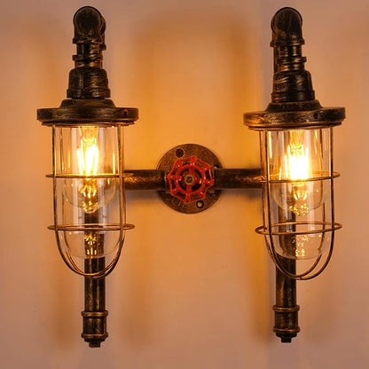 TFCFL 2 Light Vintage Steampunk Wall Light, Retro Wall Sconce Light Industrial Water Pipe Wall Lamp Light Fixture E26 60W Max for Bedroom Living Room Bronze Finish