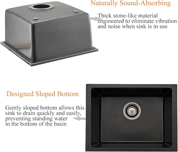 24 Inch Undermount Black Kitchen Sink-Bokaiya 24x19 Inch Undermount Wet Bar Sink Quartz Matte Black Small Outdoor Rv Kitchen Sink Granite Composite Single Bowl Kitchen Sink