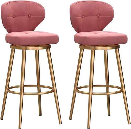 Counter Height stools Set of 2, 360° s with Back and Footrest, Thickened Upholstered Cushion, Tall Chairs for Kitchen Island, Dining Room, Home, Cafe,Pink-Sitting Height 75cm