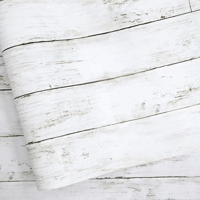 Wood Contact Paper White Gray 17.7"X 275"Thickened Peel and Stick Wallpaper Self-Adhesive Removable Decorative Wall Covering Vintage Wood Panel Interior Film for Decoration