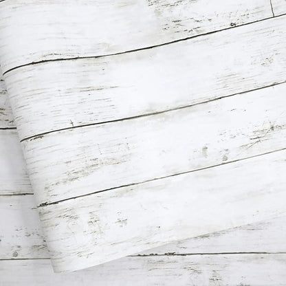Wood Contact Paper White Gray 17.7"X 275"Thickened Peel and Stick Wallpaper Self-Adhesive Removable Decorative Wall Covering Vintage Wood Panel Interior Film for Decoration