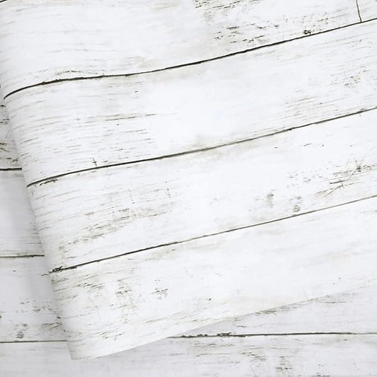 Wood Contact Paper White Gray 17.7"X 275"Thickened Peel and Stick Wallpaper Self-Adhesive Removable Decorative Wall Covering Vintage Wood Panel Interior Film for Decoration