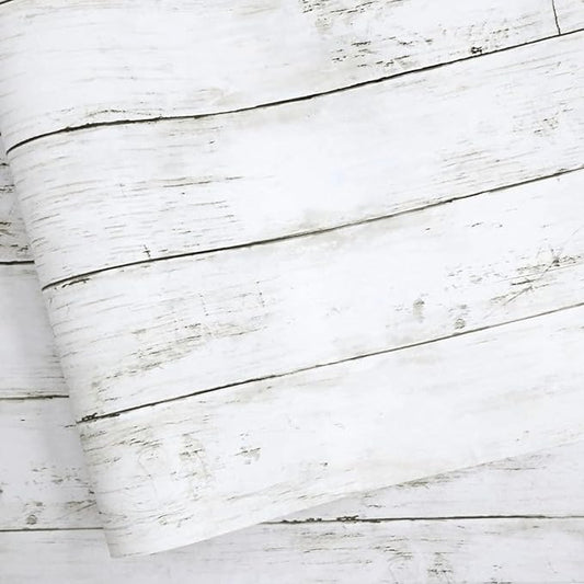 Abyssaly Wood Contact Paper White Gray 17.71" X 708.7" Self-Adhesive Removable Peel and Stick Wallpaper Decorative Wall Covering Vintage Wood Panel Interior Film for Home Decoration