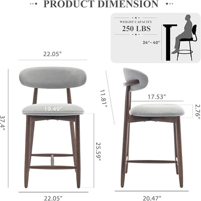 COLAMY Bar Stools Set of 3, Counter Height Barstools with Back, Upholstered Bar Stools with Wood Legs for Kitchen Island Dining Room Bar, Light Grey
