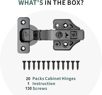 20 Pack Half Overlay Soft Close Cabinet Hinges 105° Frameless 3 Way Adjustable Soft Close Hinges for Cabinet Doors Kitchen Cabinet Door Hinges with Screws