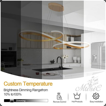 Gold LED Chandelier, Dimmable Modern Pendant Light with Remote - Contemporary Ceiling Light Fixture for Dining Room, Kitchen Island & Living Room