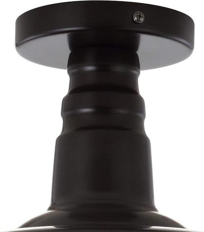 JONATHAN Y 14" Oil Rubbed Bronze Industrial LED Semi Flush Mount Ceiling Light for Porch, Kitchen, Entryway, Modern Farmhouse Iron Fixture, White Metal Shade, LED Bulb Included (JYL9516A)