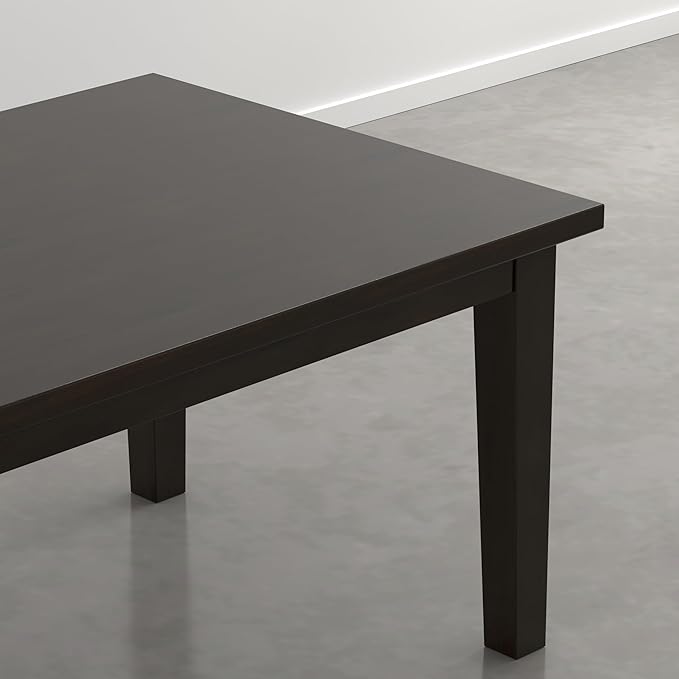 SIMPLIHOME Eastwood Dining Table - 66 inch Wide Solid Wood Rectangular Dinner Table in Deep Brown, Contemporary Dining Room Table with Thick Top and Tapered Legs, Seats 6