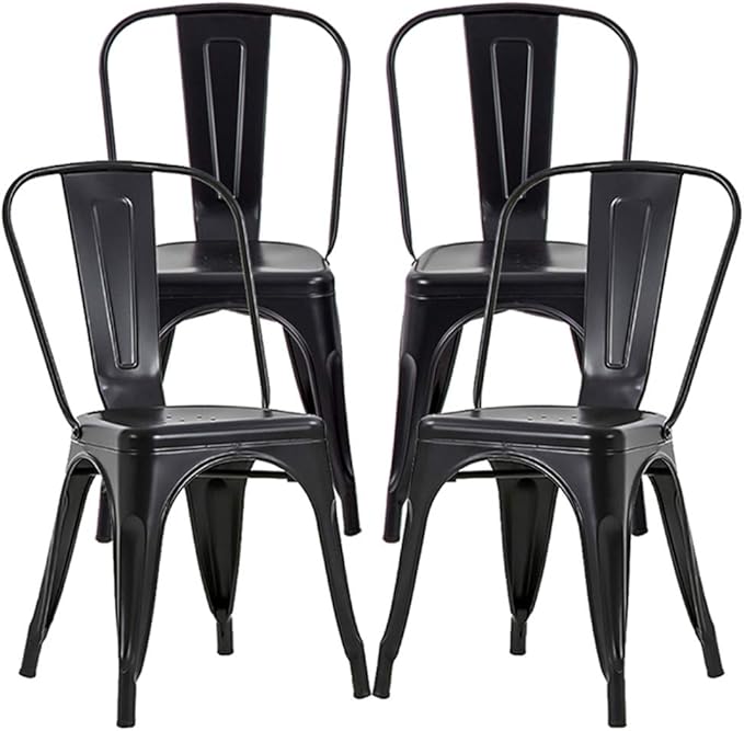 FDW Metal Dining Chairs Metal Chairs Patio Chair Seat Height Dining Room Kitchen Chair Tolix Restaurant Chairs Bar Stackable Chair Trattoria Metal Indoor Outdoor Chairs (Black)