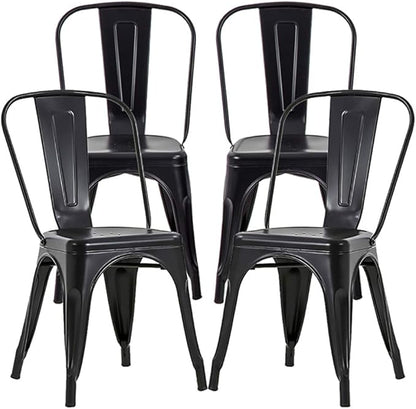 FDW Metal Dining Chairs Metal Chairs Patio Chair Seat Height Dining Room Kitchen Chair Tolix Restaurant Chairs Bar Stackable Chair Trattoria Metal Indoor Outdoor Chairs (Black)