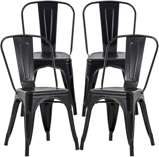 FDW Metal Dining Chairs Metal Chairs Patio Chair Seat Height Dining Room Kitchen Chair Tolix Restaurant Chairs Bar Stackable Chair Trattoria Metal Indoor Outdoor Chairs (Black)