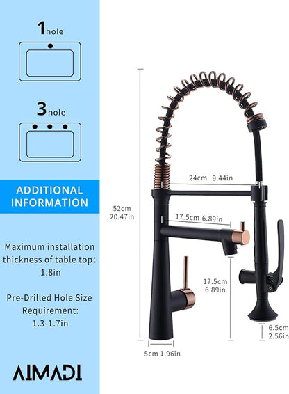 AIMADI Black and Gold Kitchen Faucet - Matte Black Kitchen Faucet Commercial Single Handle Kitchen Faucets with Pull Down Sprayer,Rose Gold Kitchen Sink Faucets