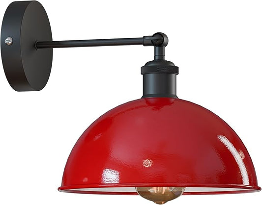 Dome Metal Wall Sconce, 180° Adjustable Industrial Wall Lamp for Bedside, Study, Kitchen, and Living Room Décor. (Red_)