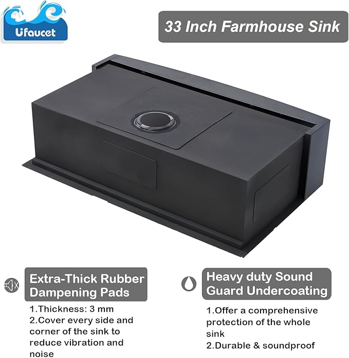 33 Inch Black Farmhouse Sink, Undermount Stainless Steel Apron Front Farm Kitchen Sink Single Bowl Workstation 16 Gauge 33x20x9 with Accessories