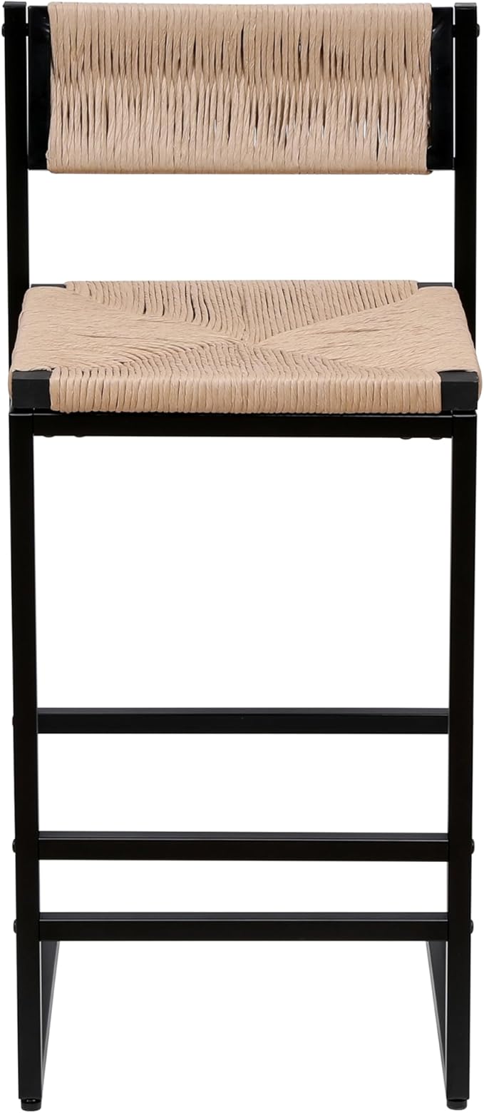 Modern Dining Chairs,Elegant American Design,Offering & Stylish,Hand Woven Paper Rope Bar Stools Set of 2,Solid Wood Frame Counter Height with Metal Legs for Island,Farmhouse Furniture,Honey-PaperRope