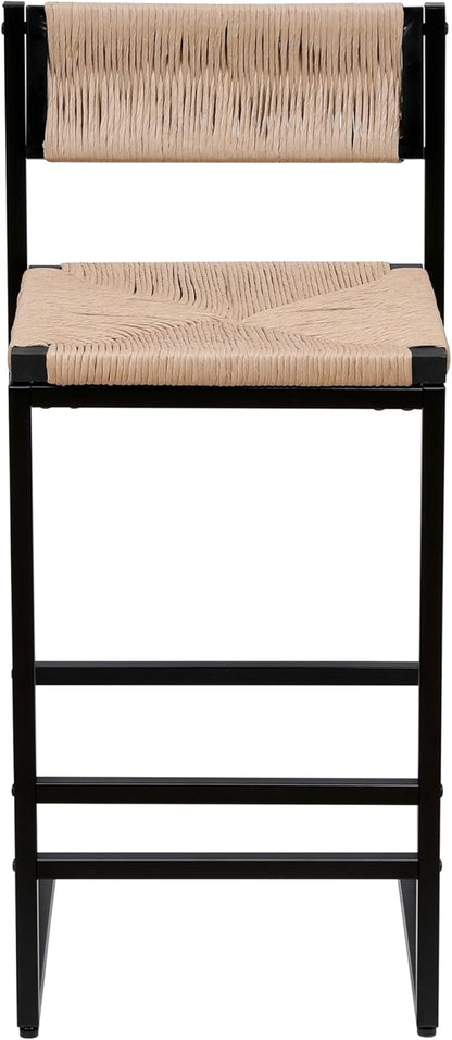 Modern Dining Chairs,Elegant American Design,Offering & Stylish,Hand Woven Paper Rope Bar Stools Set of 2,Solid Wood Frame Counter Height with Metal Legs for Island,Farmhouse Furniture,Honey-PaperRope