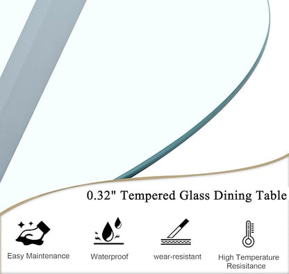 Round Dining Table for 4 6 People, 45.3" Modern Glass Kitchen Table, Circle Black Dinner Table with 0.32" Thick Tempered Glass Top and Metal Legs, Glass Dining Room Furniture for Kitchen Living Room